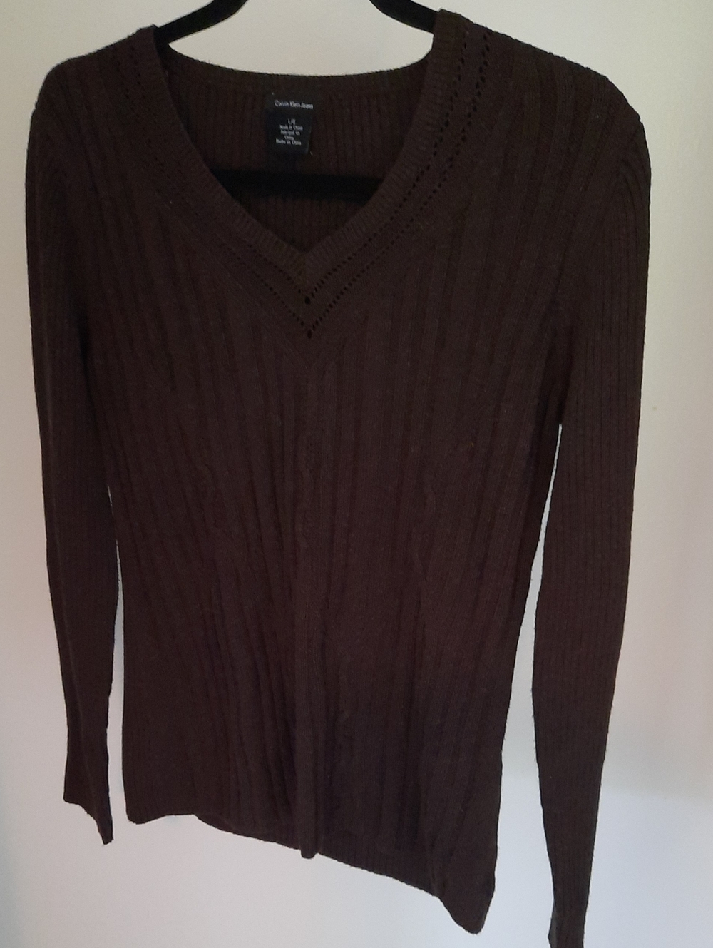 Calvin Klein Brown Ribbed V-Neck Sweater Size L